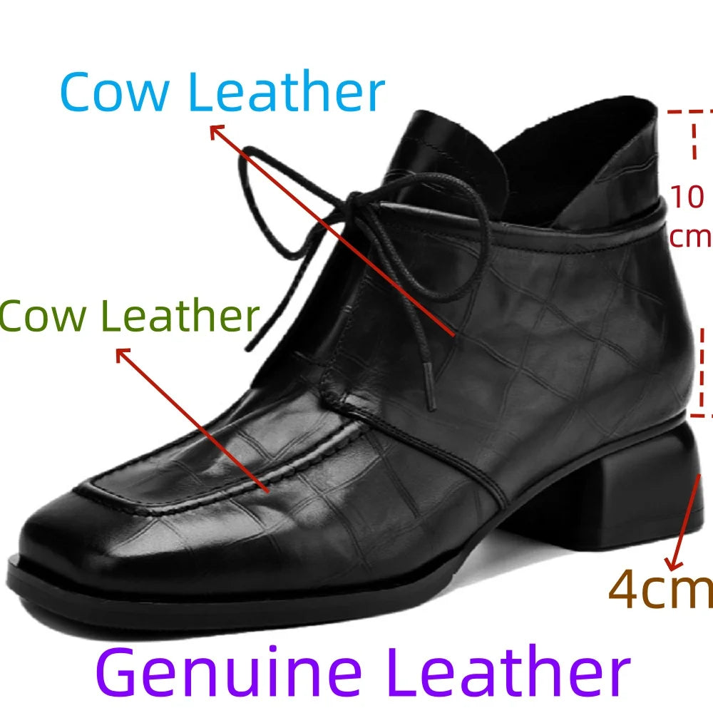 Women's Handmade Genuine Leather Shoes Medium Heel Comfort Retro Literature And Art Cross-tied Pumps Shoes 34-41