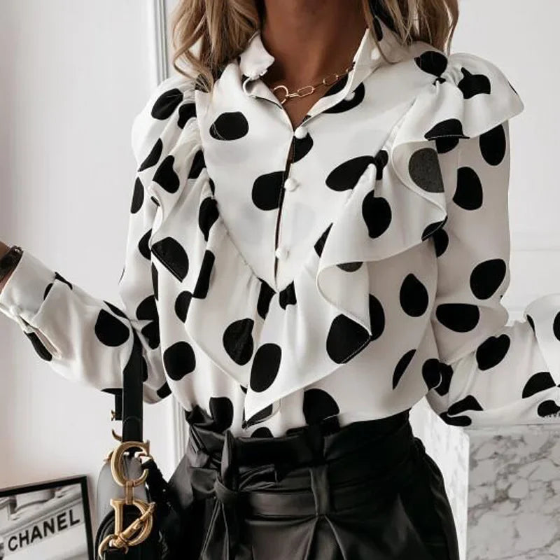 2025 Spring Blouses Vintage Women Casual Print Shirt Oversize Female Long Sleeve Tees Korean Fashion Top Summer Elegant Blouses