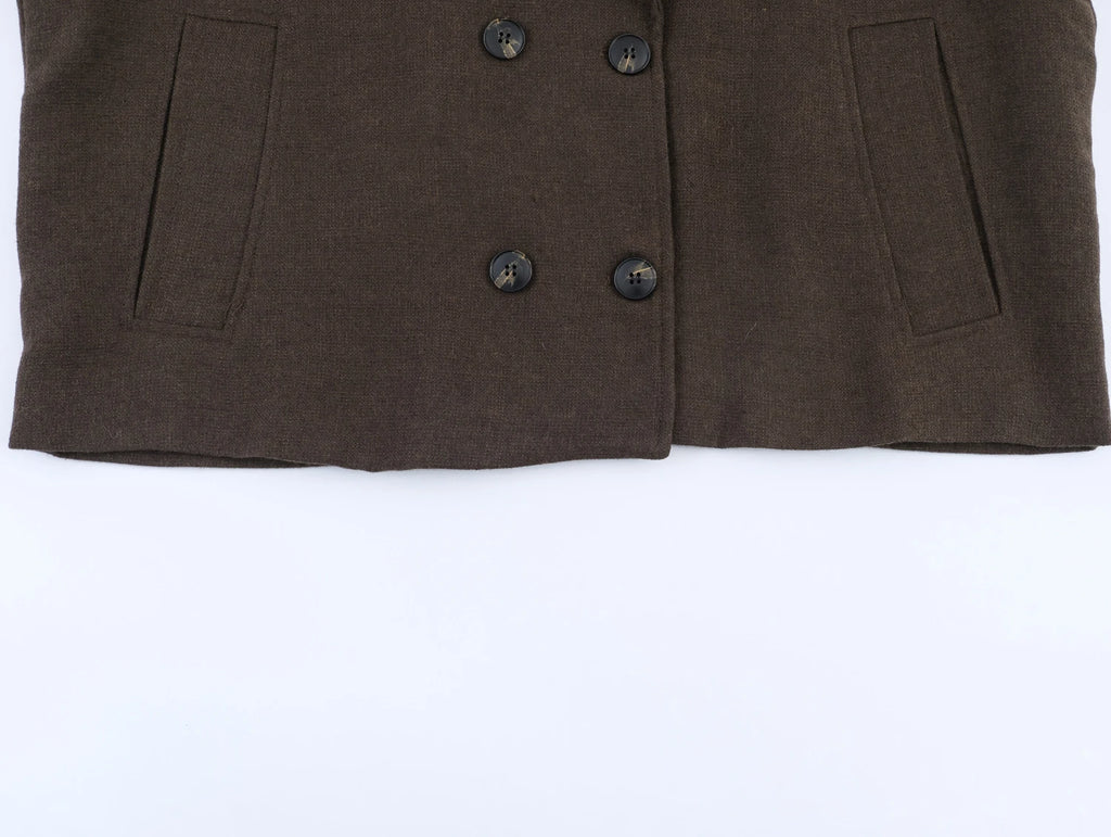 European and American style 2026 spring new product women's collar long sleeved double breasted short coat jacket