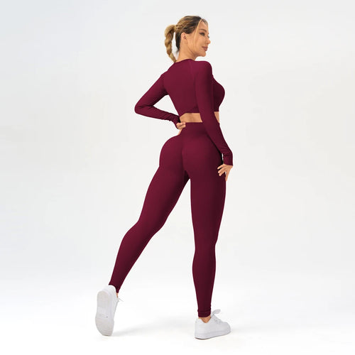 2 pcs/set Long Sleeve Yoga Leggings Set Sportswear Woman Gym Seamless Workout Outfit Yoga Clothes Womens Tracksuit Activewear