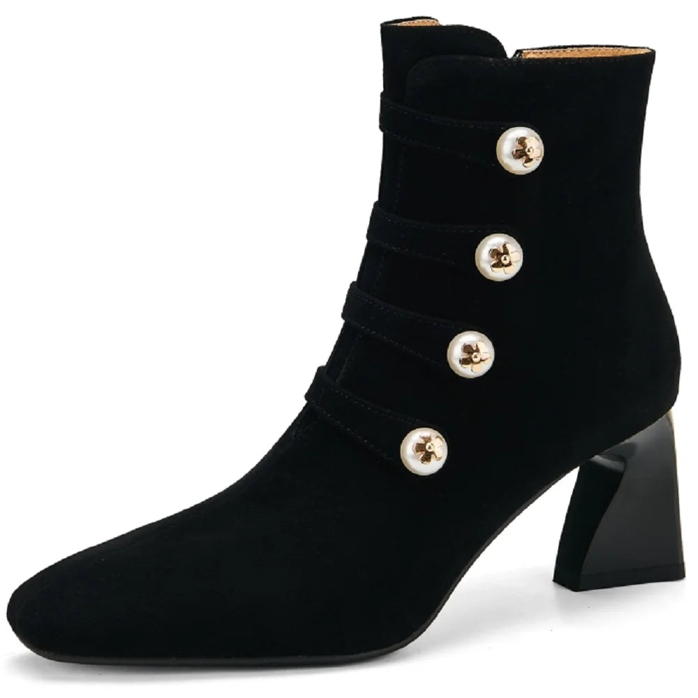 Handmade Genuine Leather Soft comfortable Style Women Pointed Toe Ankle Boots 6.5cm Heel Zip Party Shoes 33-40