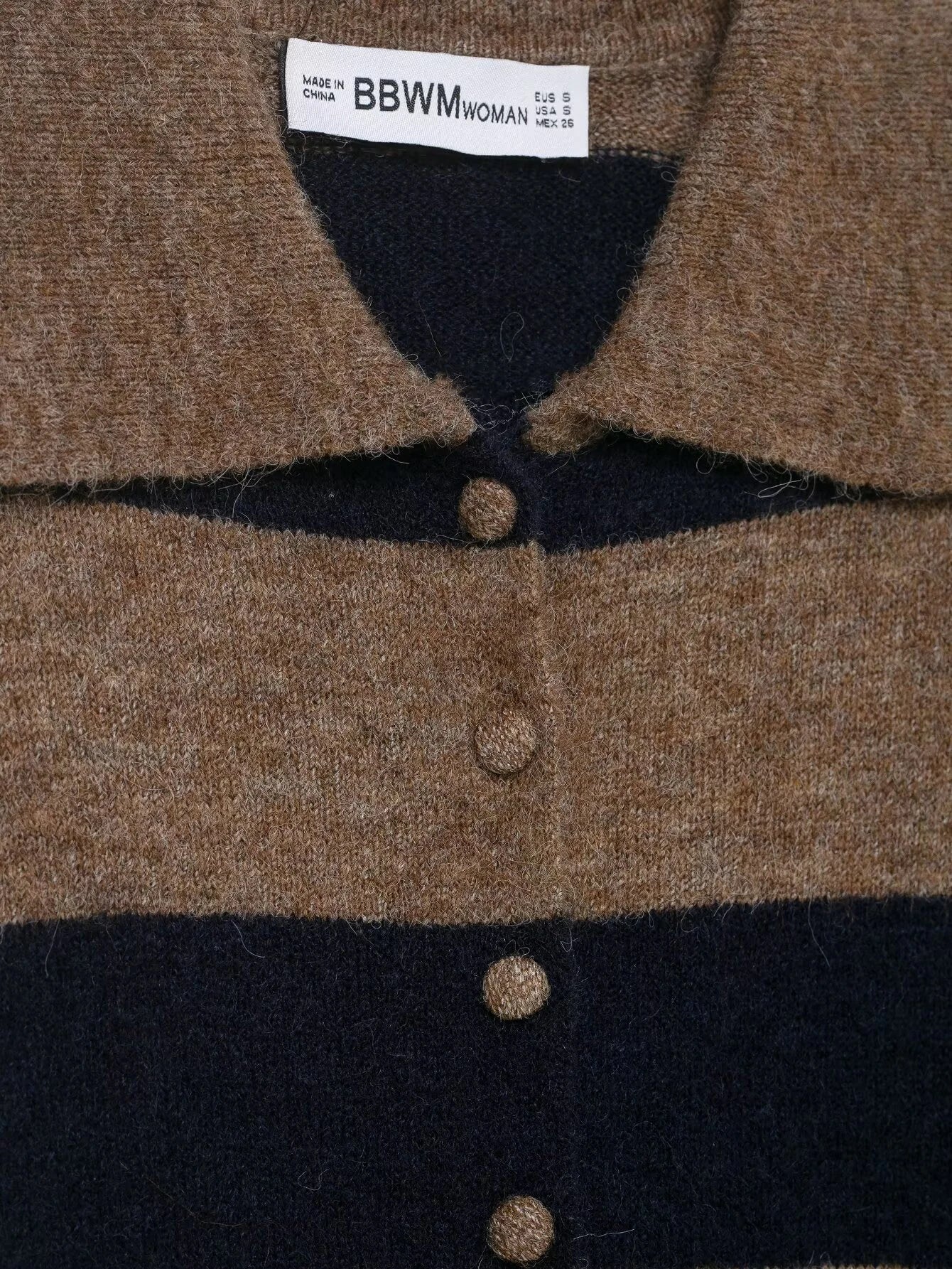 2025 Winter New Product Women's Flip Collar College Style Long Sleeve POLO Collar Striped Knitted Cardigan