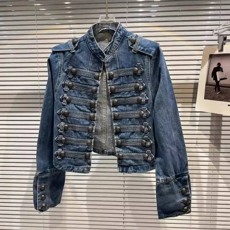 2026 Jeans Jacket Autumn New Fashion Metal Buckle Design Shoulder Strap Denim Short Jacket For Women High Street Coat Female 11A06995