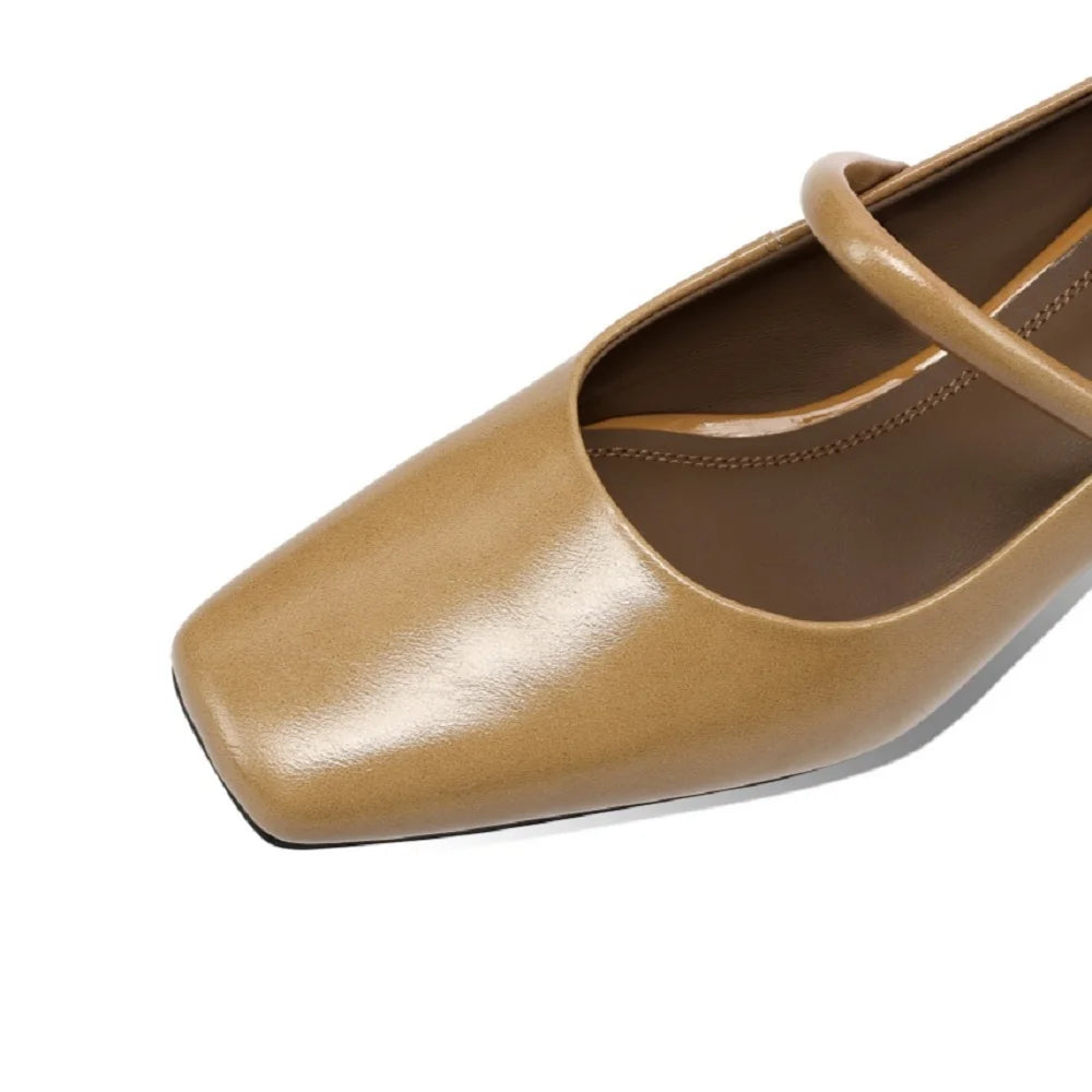 Women Handmade Genuine Leather Retro thick Mid heels Soft and comfortable Square Toe Shoes 33-43