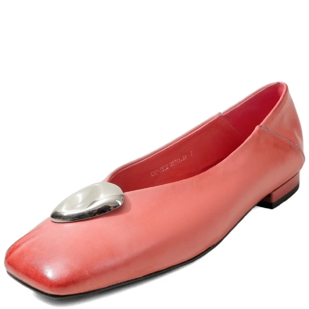 Handmade Genuine Leather Metal Low Hells Bottom Single Shoes for Women Spring Wedding New Soft Bottom Ultra Shoes