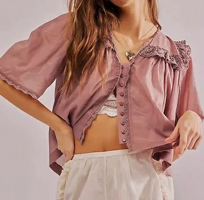 Women Sweet Ruffles Sheer Shirts 2026 Fashion Ladies Loose Lace Button Blouses for Female Chic Elegant See Through Tops Clothes