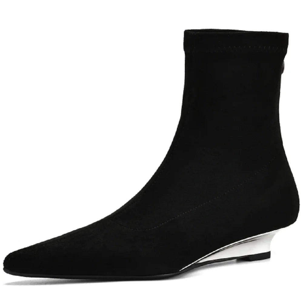 Women's Handmade Classic Black Ankle Boots Shoes Pointed Toe Low Heels Short Boots Comfortable Dress Shoes 34-42