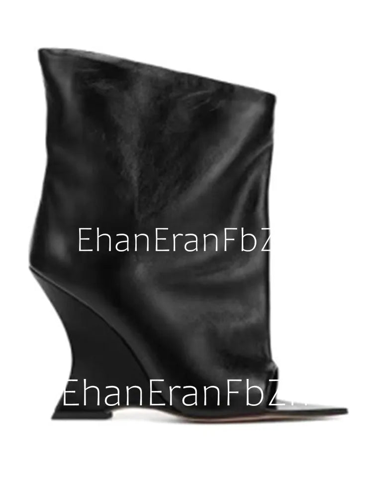 2026 SoleLadies' Spring/Summer New Fish Mouth Slope High Heel Short Boots with Pointed Toe Exposed Cool Boots, Mid Top Boots