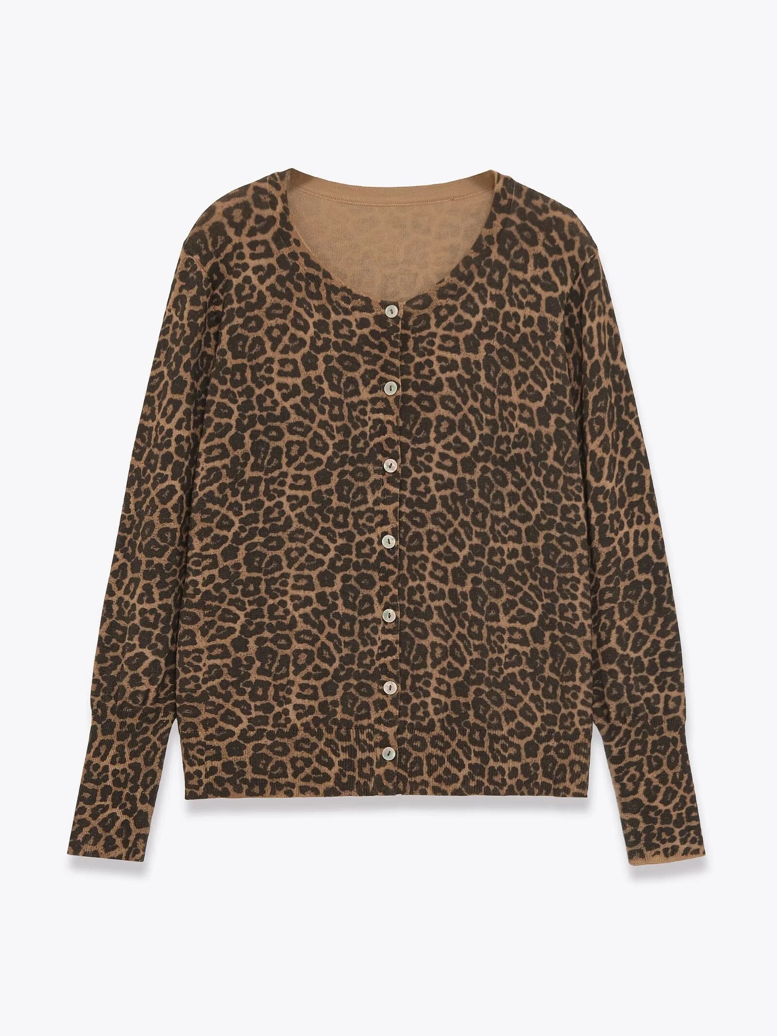 2025 Autumn New Product Women's Fashion Slimming Animal Pattern Printed Long Sleeve Round Neck Knitted Sweater Cardigan