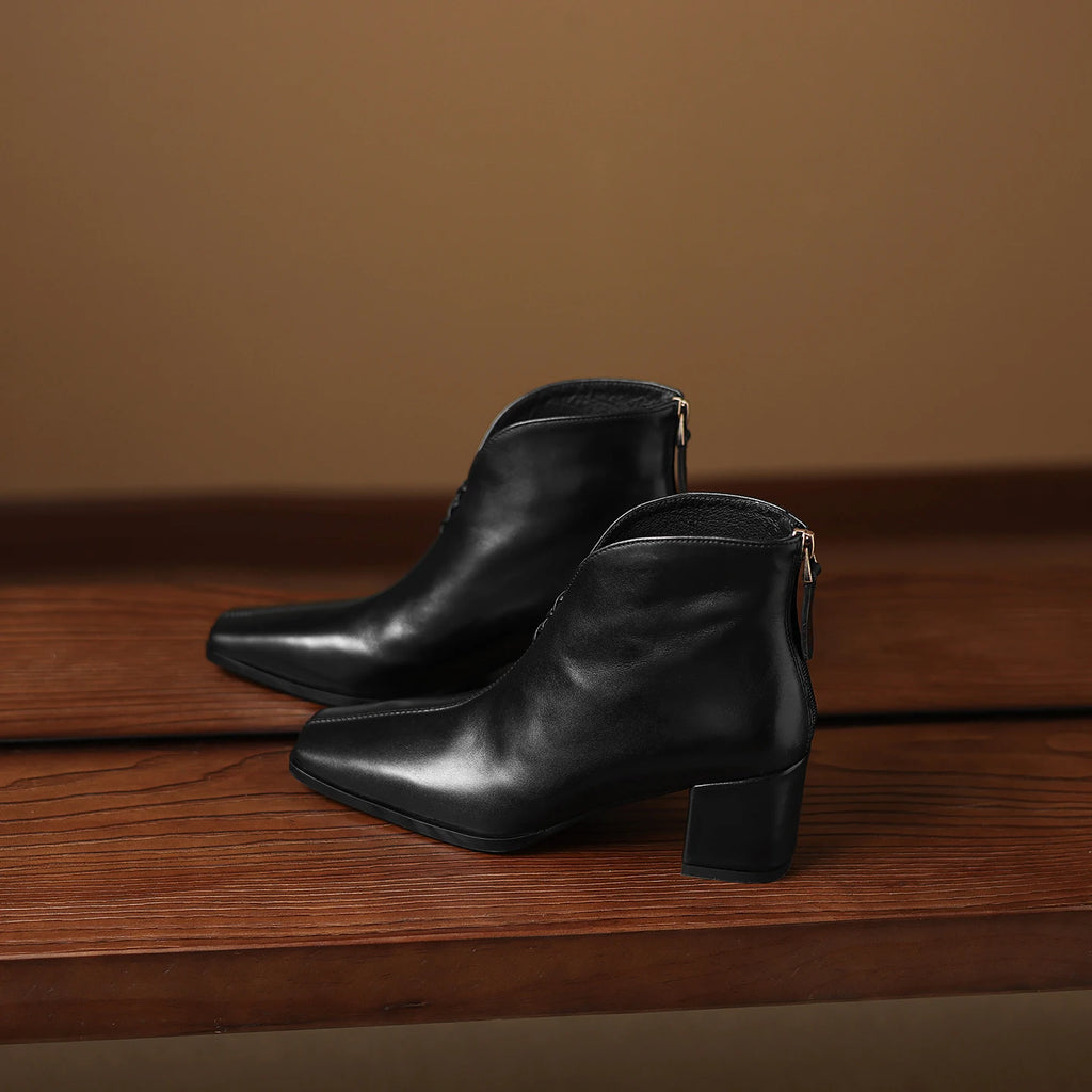 Women Handmade Genuine Leather Square Toe Ankle Boots Solid Womens Short Boots Modern Ladies Shoes 34-40