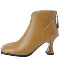 New Women's Handmade Genuine Leather High Heel Short Boots Square Toe Bootie Autumn Winter Fashionable Versatile