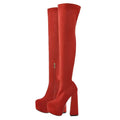 Onlymaker Women Over The Knee Boots Stretch Fabrics Platform Chunky High Heel Slip on Shoes Pointed Toe  Zipper Winter   Boots