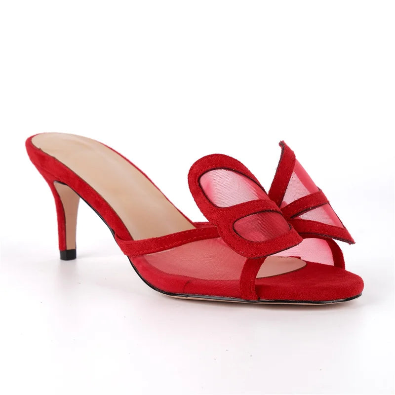 Women Peep Toe  Mules Faux Suede Kitten Heel Slip On Mules Sandals