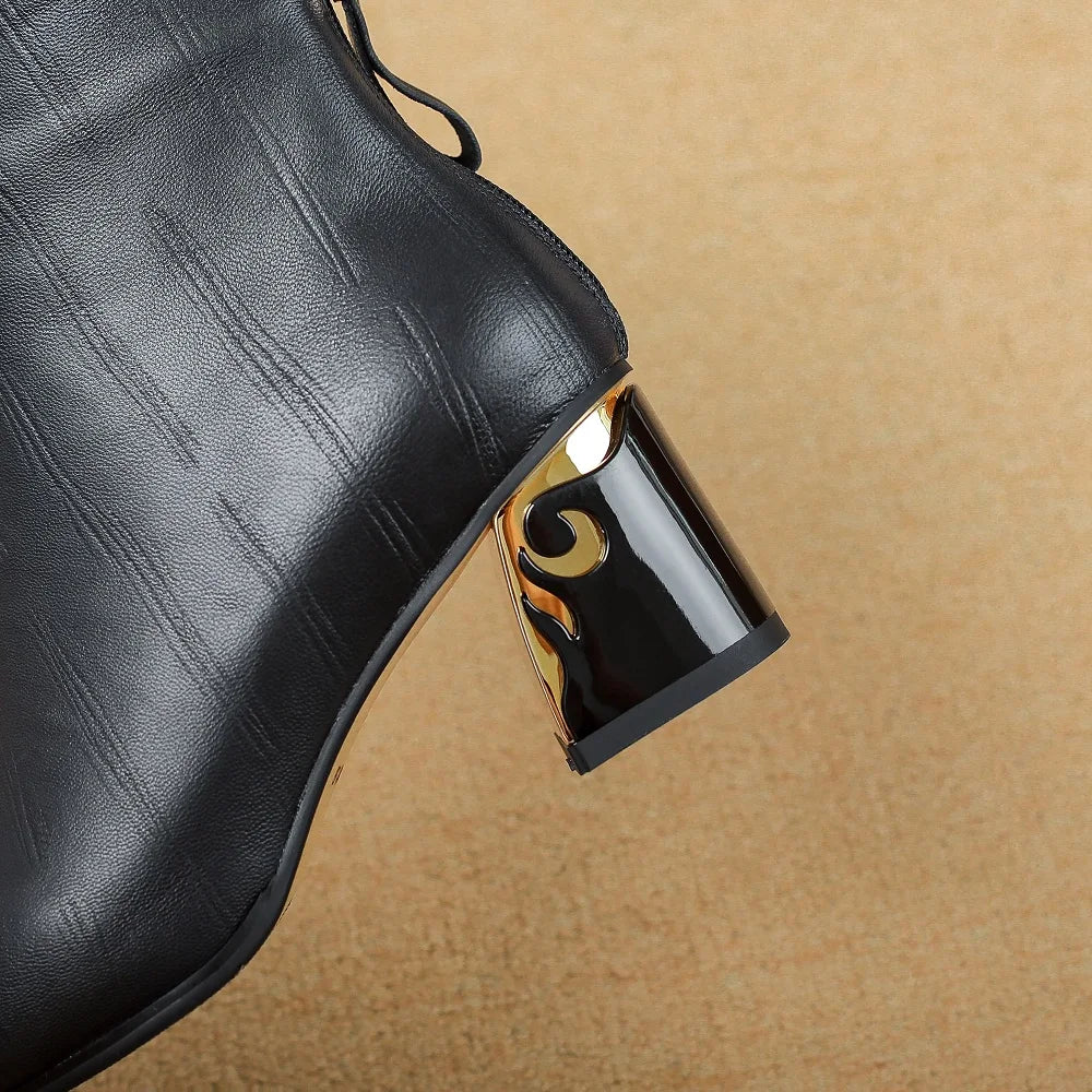 Handmade Genuine Leather Women's Soft and comfortable Ankle Boots Unique heel Luxury Minimalist Shoes 33-43