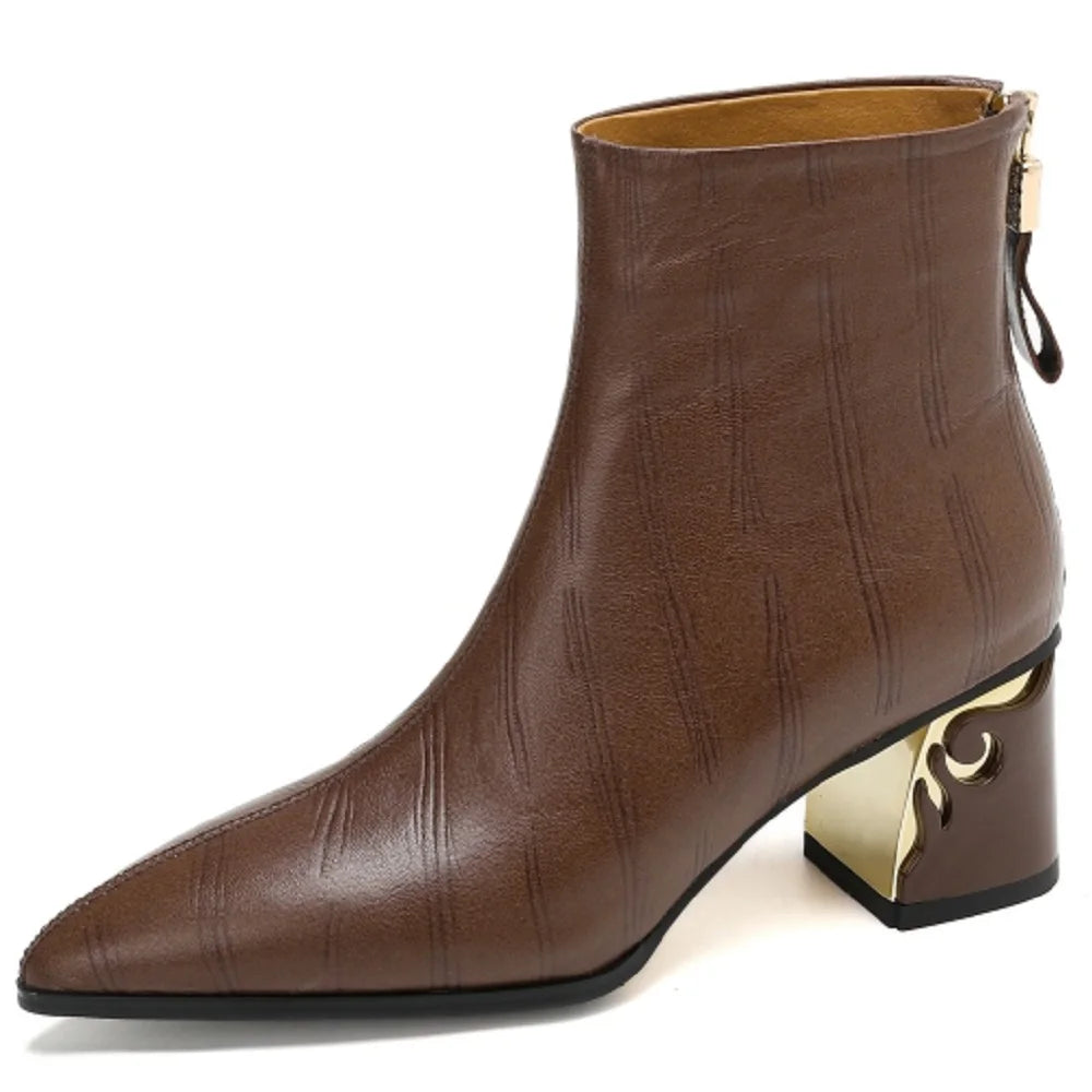 Handmade Genuine Leather Women's Soft and comfortable Ankle Boots Unique heel Luxury Minimalist Shoes 33-43