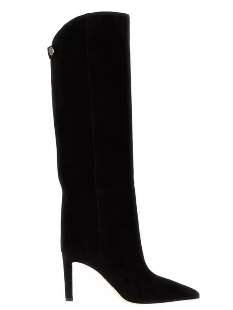 2026  New Slim Fit High-heeled Women's Boots with Fashionable Pointed High Top Sleeves, Stylish Large Women's Boots