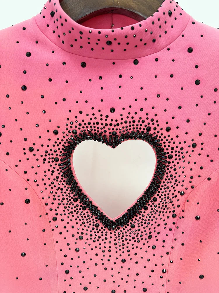 STREET Newest Fashion 2026 Designer Party Vestido Women's Heart Shaped Hollowed Out Backless  Diamonds Long Maxi Dress