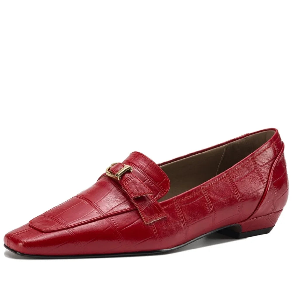 New Handmade Genuine Leather Women Loafers Shoes Oxford Square Toe Square Low Heel Modern Ladies Shoes 34-40