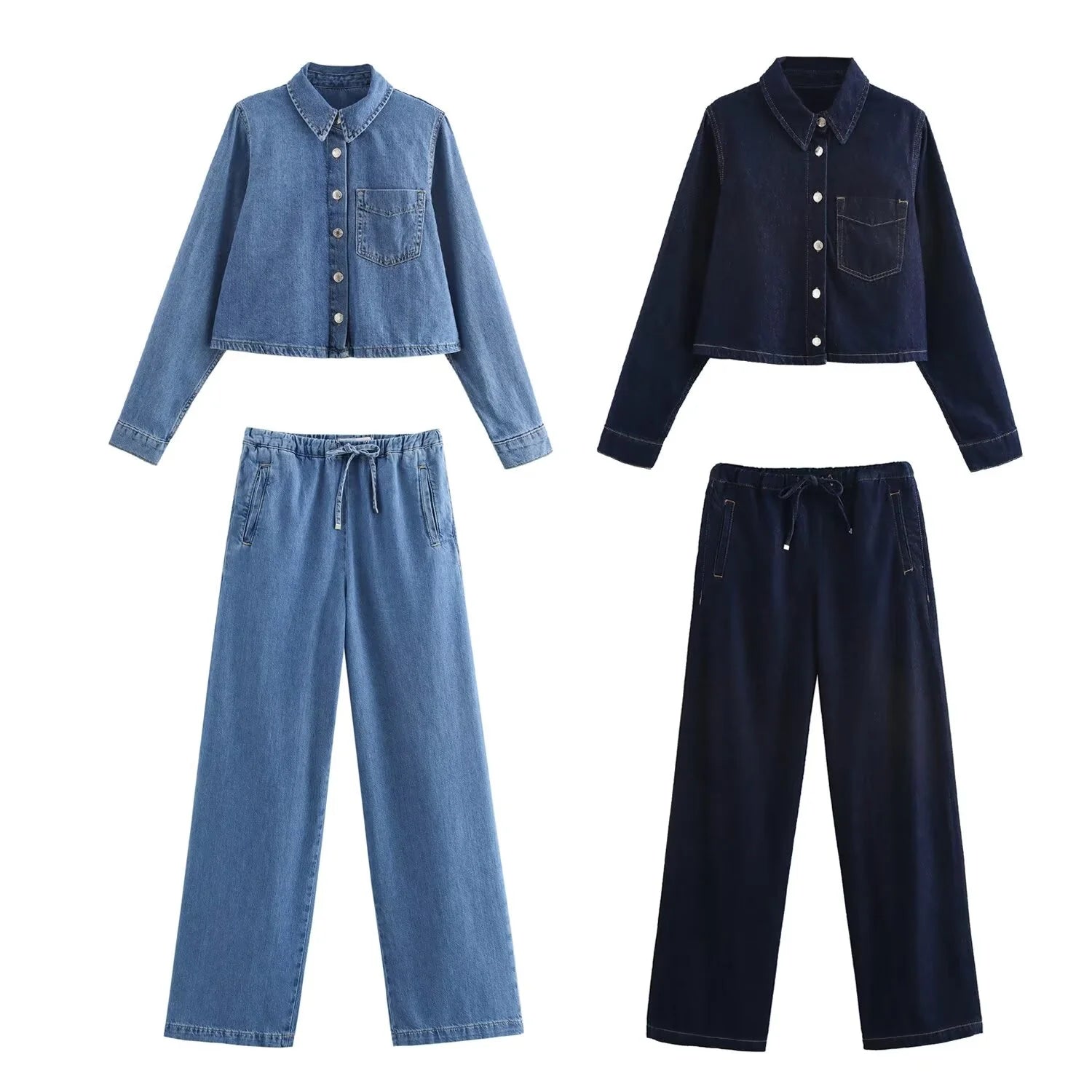 2026 Autumn New Women's Clothing European And American Style Fashion Casual Versatile Denim Shirt Casual Pants Set