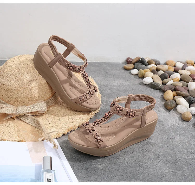 Ladies Flat Comfortable Non-slip Sandalias Mujer Elastic Band Wedges Footwear