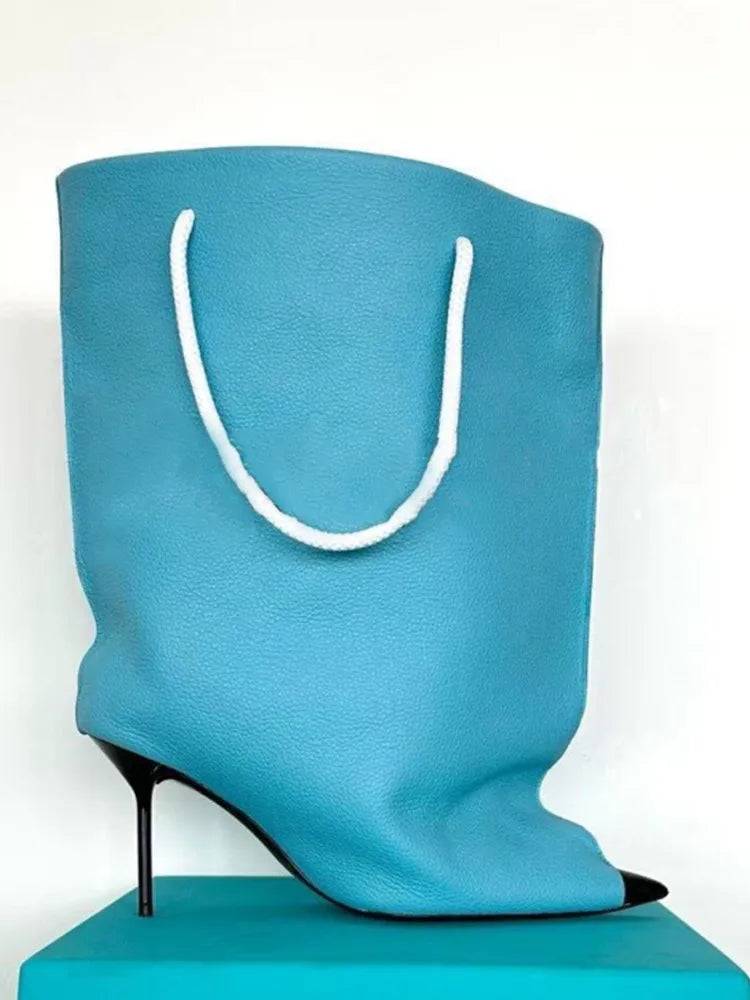 2026 Ladies' Autumn and Winter Pointed Thin High-heeled Women's Boots with Diamond Grid Chain Handbag, Plus Size Women's Short Boots