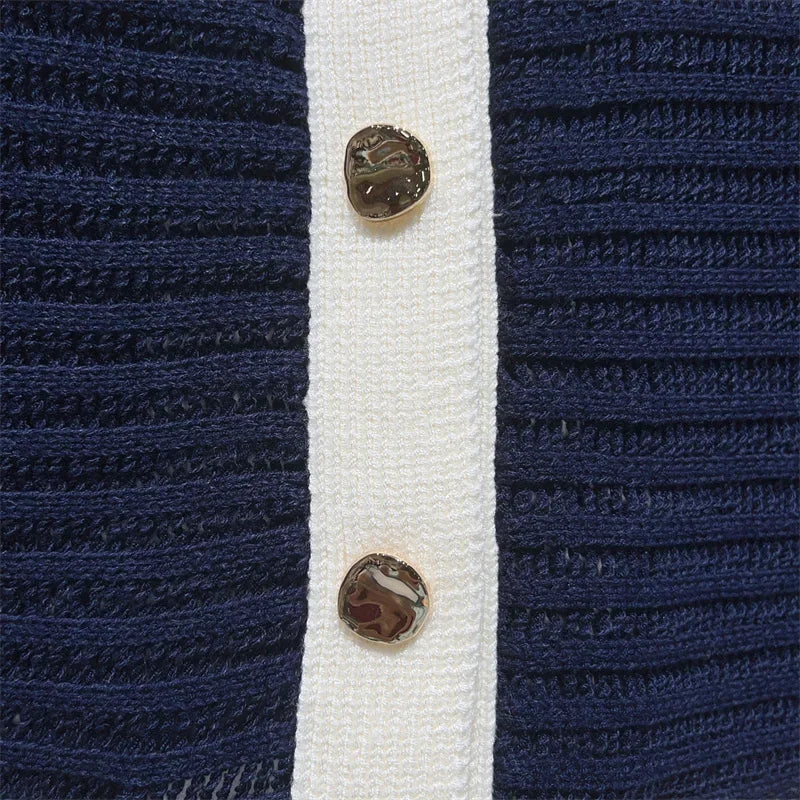 2026 Fall Women's Knit Set Gold Button Cardigan & Mini Skirt Suit