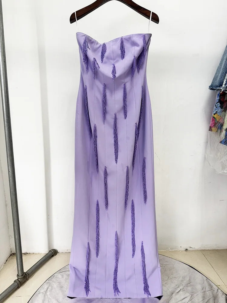 STREET Newest Fashion 2026 Vestido Women's Tassel Pendant Beaded Wrapped Chest Long Maxi Dress