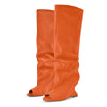 Onlymaker Women Peep Toe Wedge Flock Fashion Chunky Boots