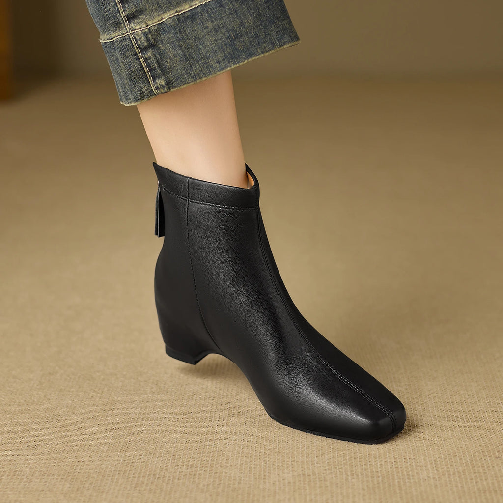Handmade Women Genuine Leather Invisible high heels Ankle Boot Luxury Minimalist Autumn Winter Cross-Border 34-40
