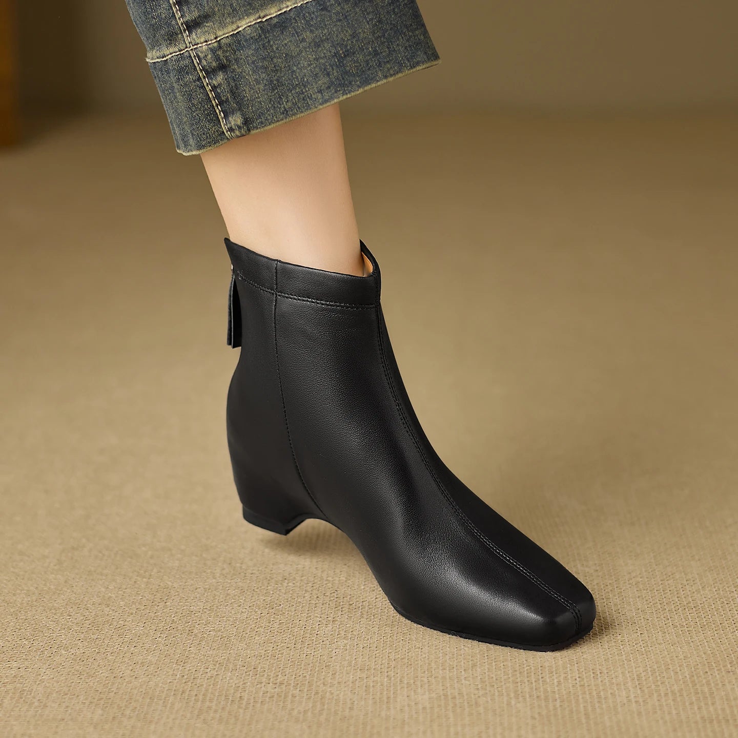 Handmade Women Genuine Leather Invisible high heels Ankle Boot Luxury Minimalist Autumn Winter Cross-Border 34-40
