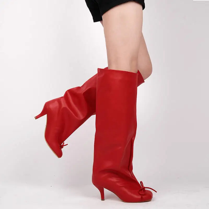 Onlymaker Women Black Matte Kitten Heel  Knee High Heel Boots  Female Boots