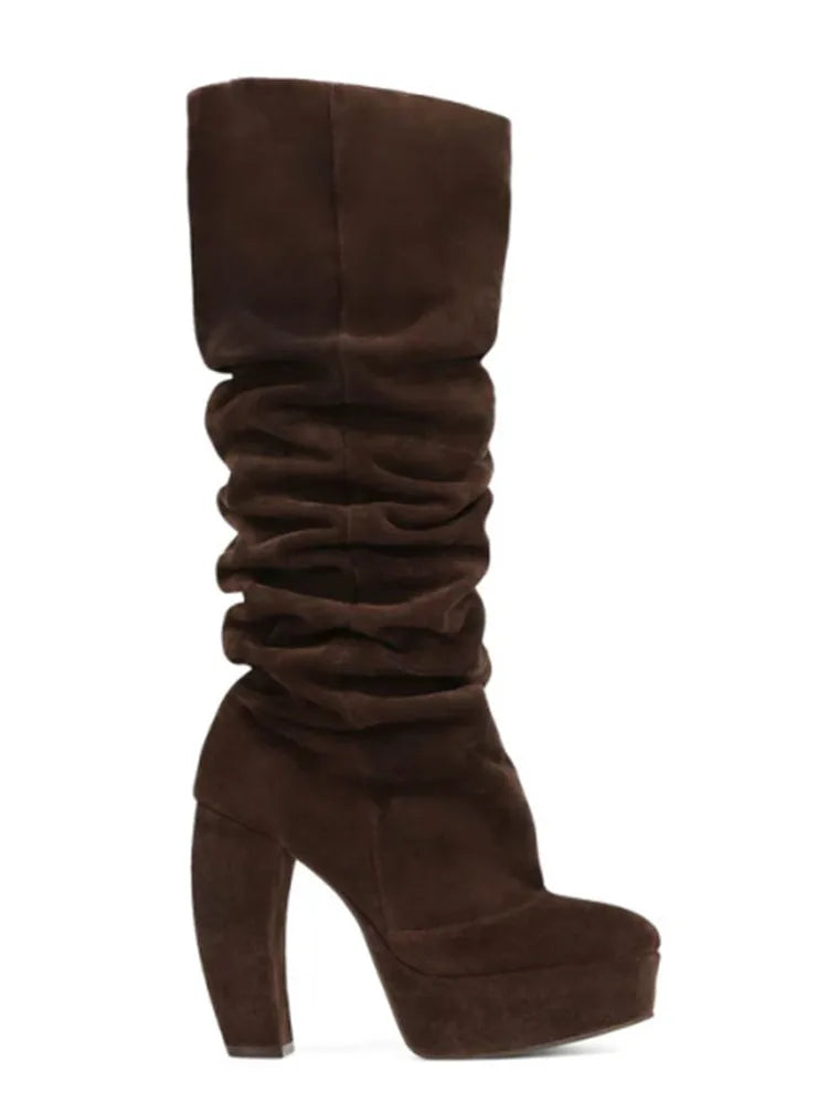 2026 Autumn/Winter New Coarse High Heels Short Boots Round Head Fashion Thick Bottom Women's Large Medium Boots