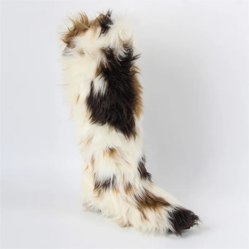 Onlymaker Women Pointed Toe Faux Fur Boot Furry Fluffy Big Size  Fashion Short Snow Boots