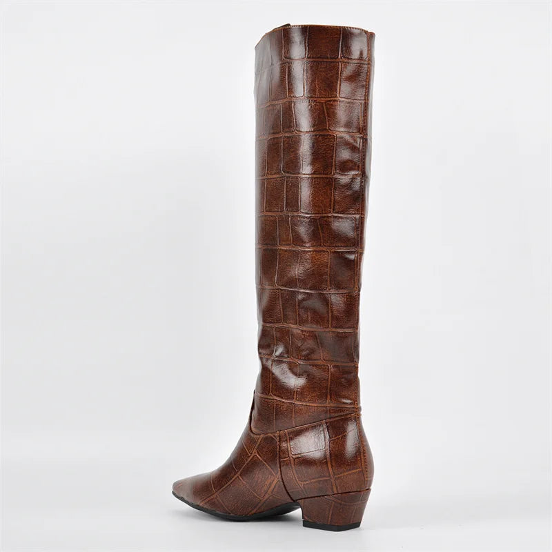 Onlymaker Women Pointed Toe Faux Leather Retro Western Cowgirl Boots Chunky Heel Pull on  Block Heel Boots