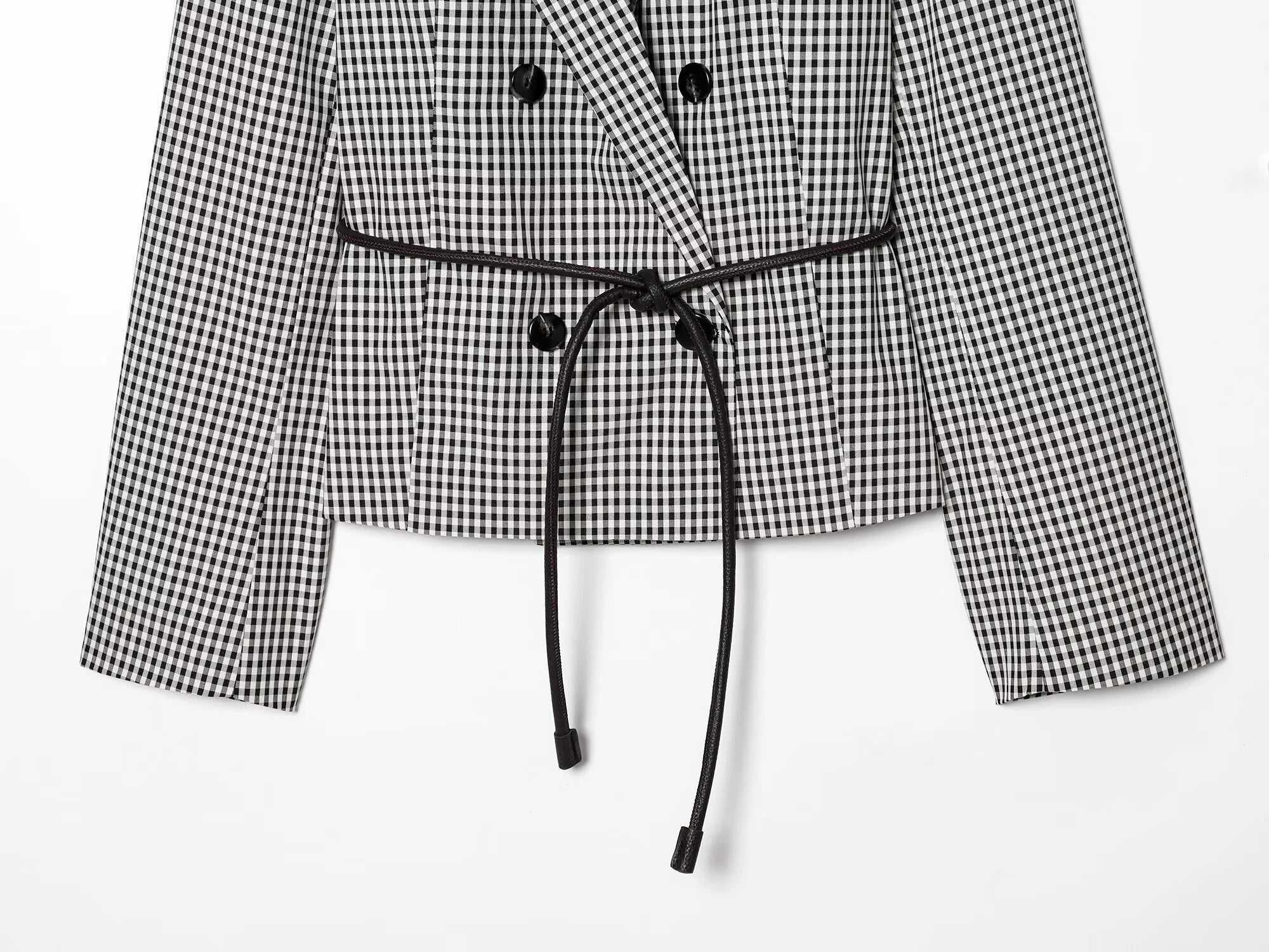 European and American style 2026 spring new women's clothing casual temperament long sleeved plaid with belt suit jacket