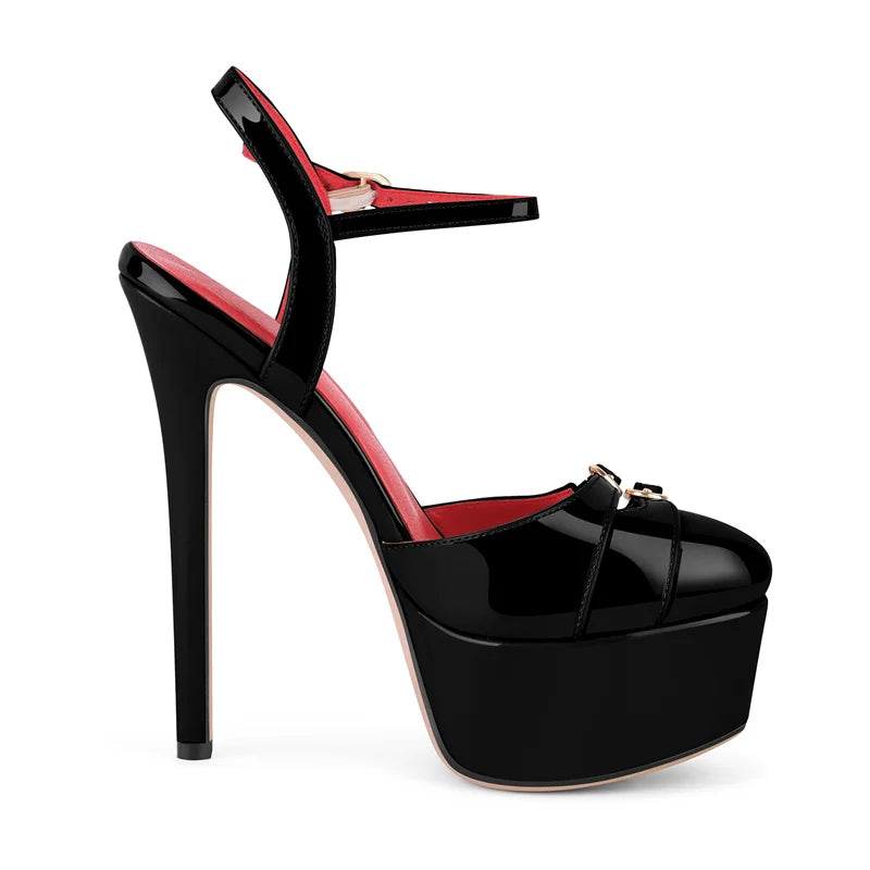 Womens Round Toe Platform Slingback Ankle Lace-up Pumps Big Size Fashion Party Dress Sexy Heels