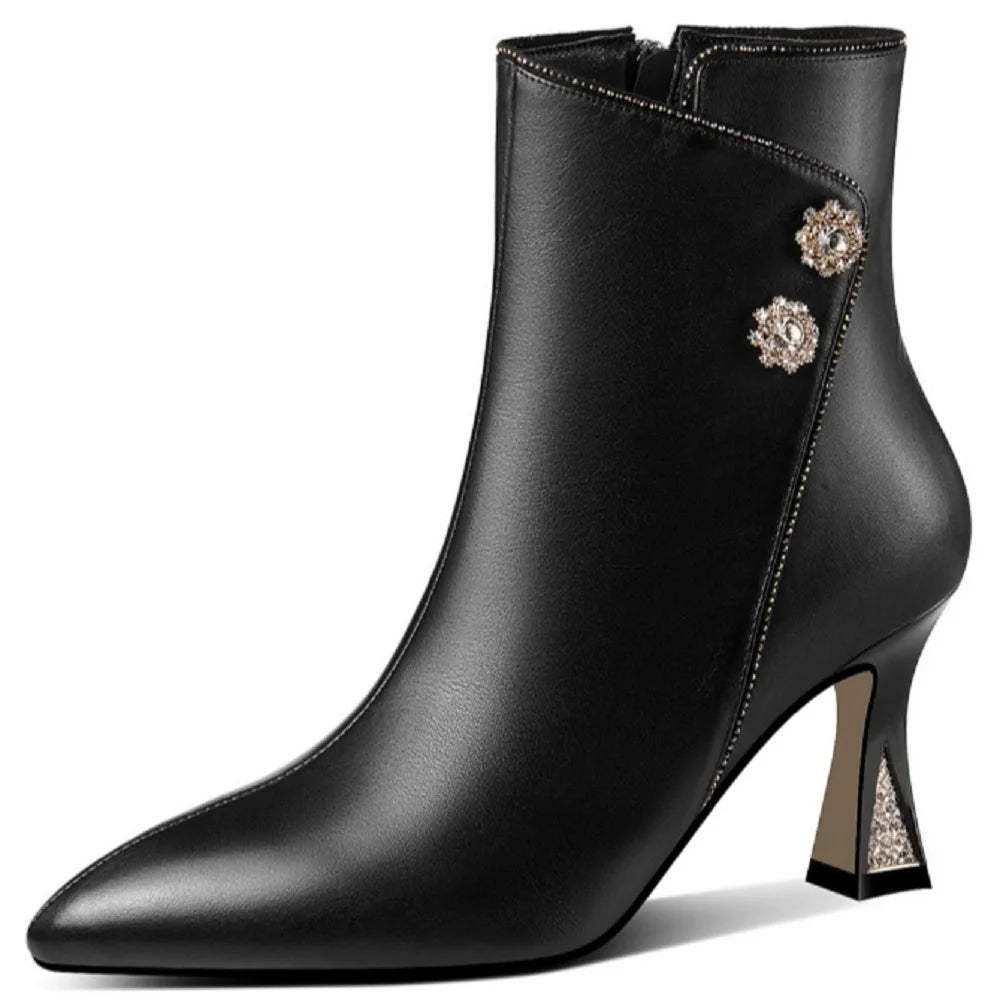 Women Handmade Genuine Leather Soft and comfortable New Autumn Winter High Heel Pointed Toe Fce Lined ular 33-43