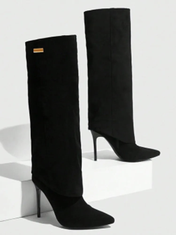 Autumn and Winter New High-heeled Knee High Women's Boots with Pointed Sleeves, Sexy Fashion Boots, Plus Size Skirt Boots