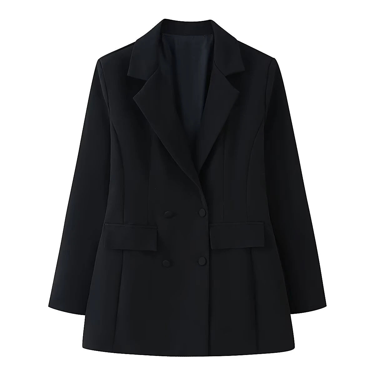 Spring new women's French collar long sleeved double breasted breasted decoration with waist cinching and slimming suit jacket