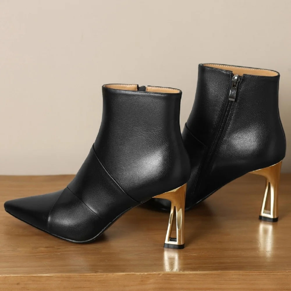 Women Handmade Genuine Leather Shoes Pointed Toe Elegent High Heel Ankle Boots Daily Shoes 34-40