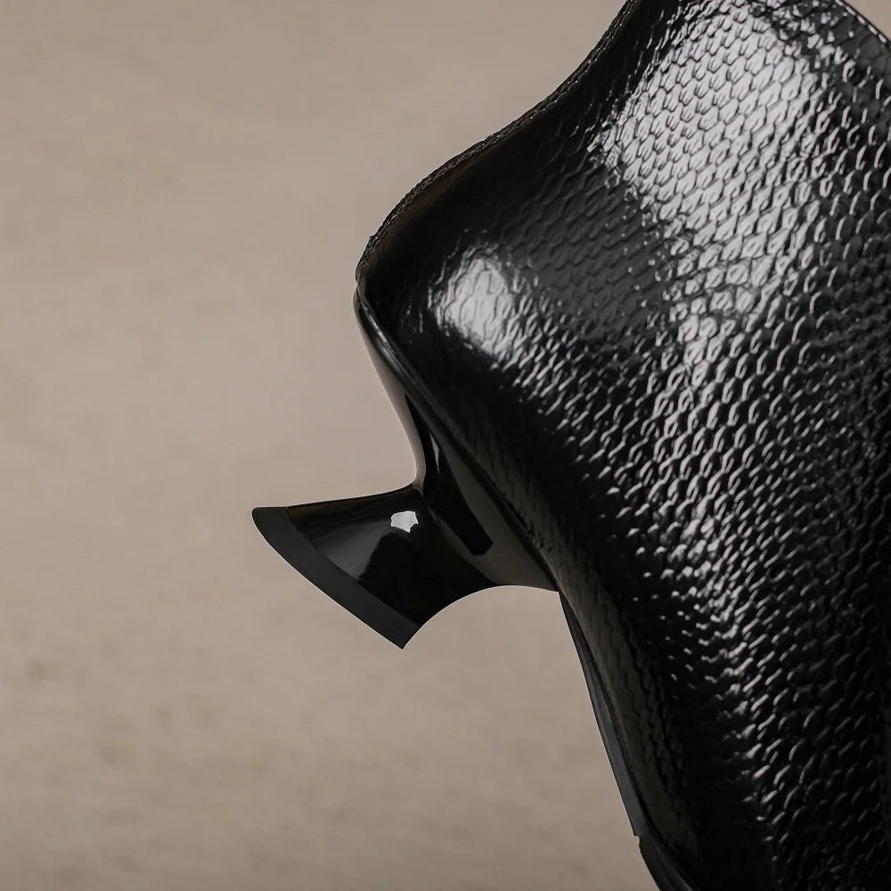 New Handmade Brand Genuine Leather Pointed Toe Winter  Modern Boots Mid Heels Beauty Lady Dance Party Sexy 33-40