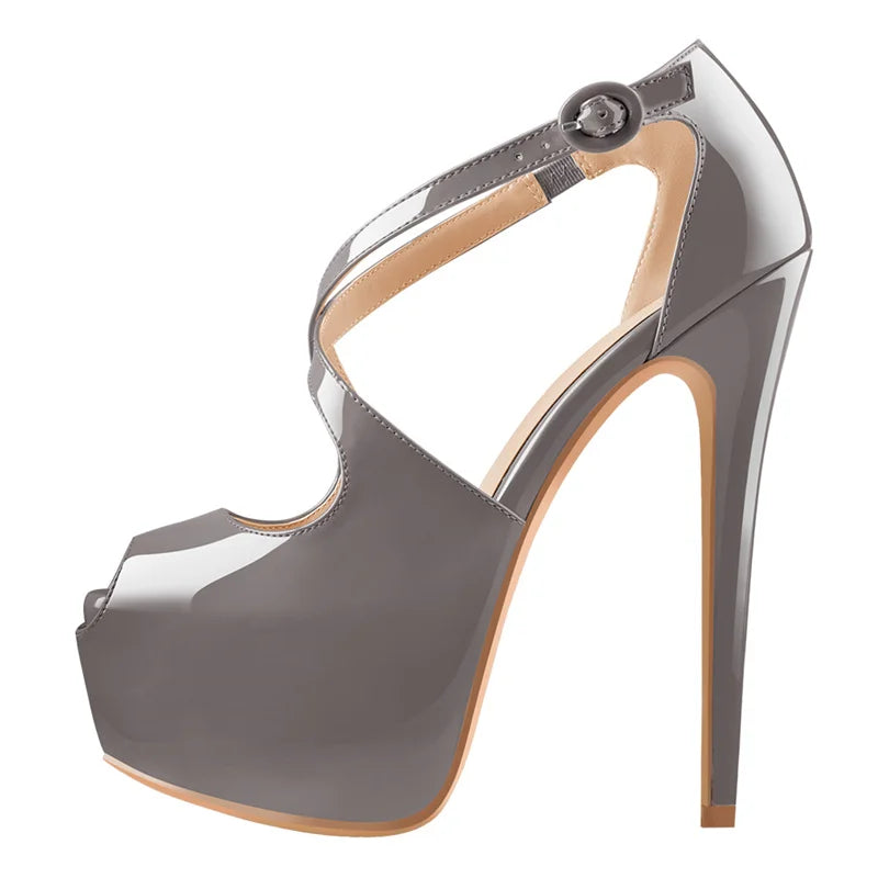 Women Peep Toe Platform Cross Strap Heels 16cm Thin High Heel Sexy Wedding Party Dress Stilettos Big Size Pumps