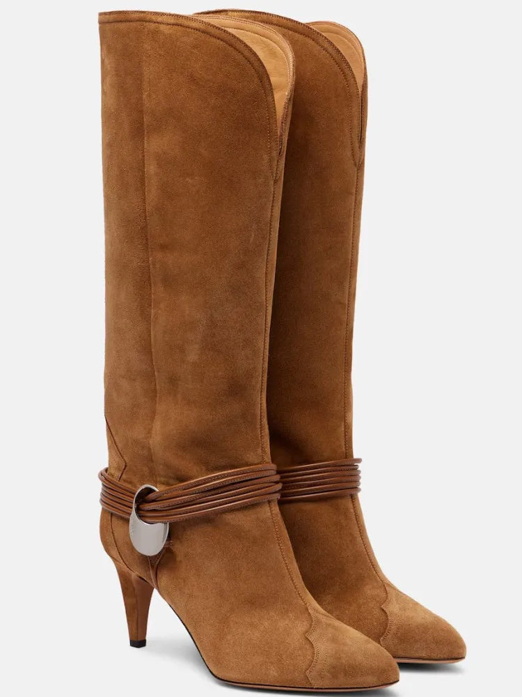 New Round Toe Slim Fit High Heels Knee High Women's Boots Autumn and Winter Fashion Mid Length Boots Women's Short Boots