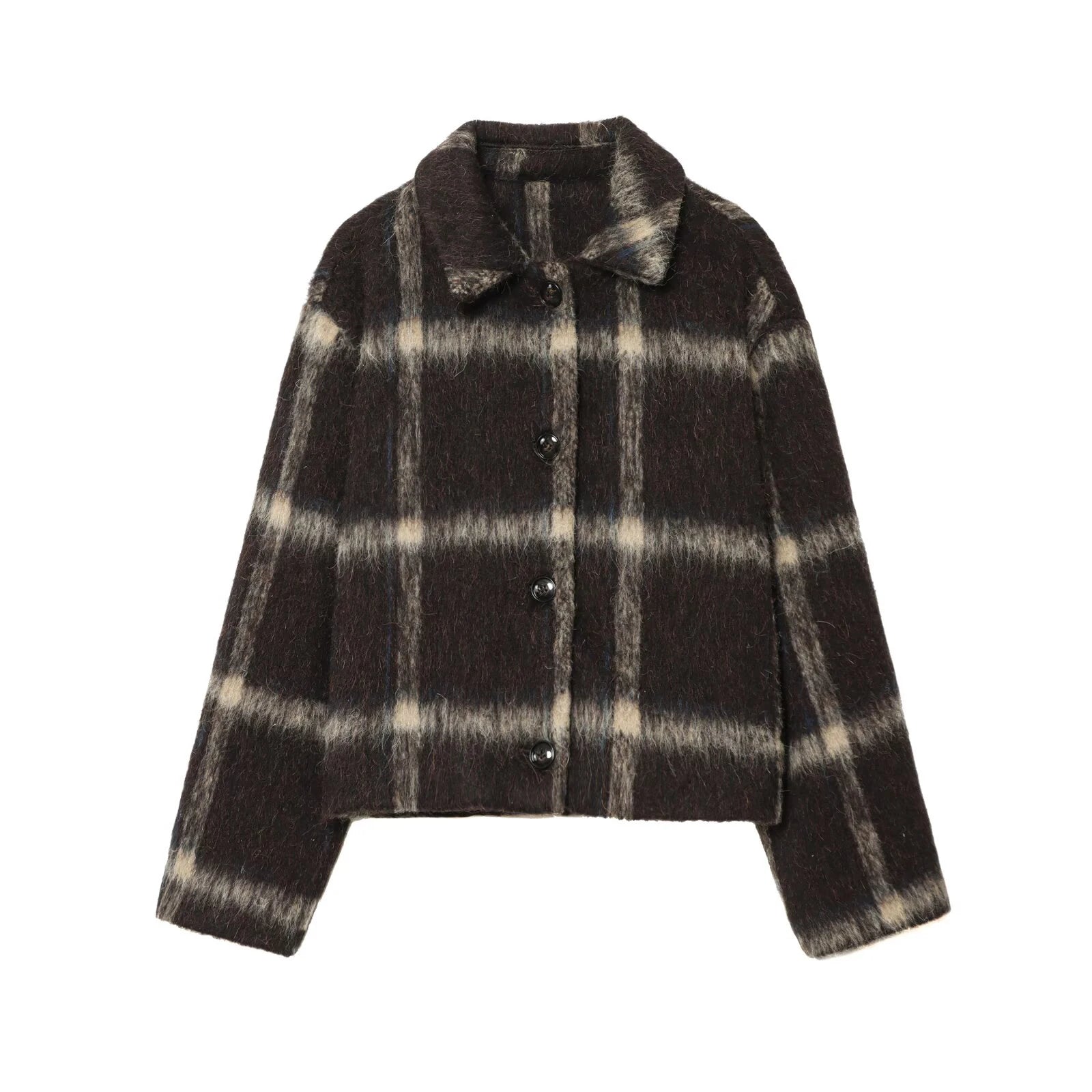 2025 Autumn New Product Women's Clothing High end Retro Lazy Style Pocket Hairy Plaid Jacket Jacket