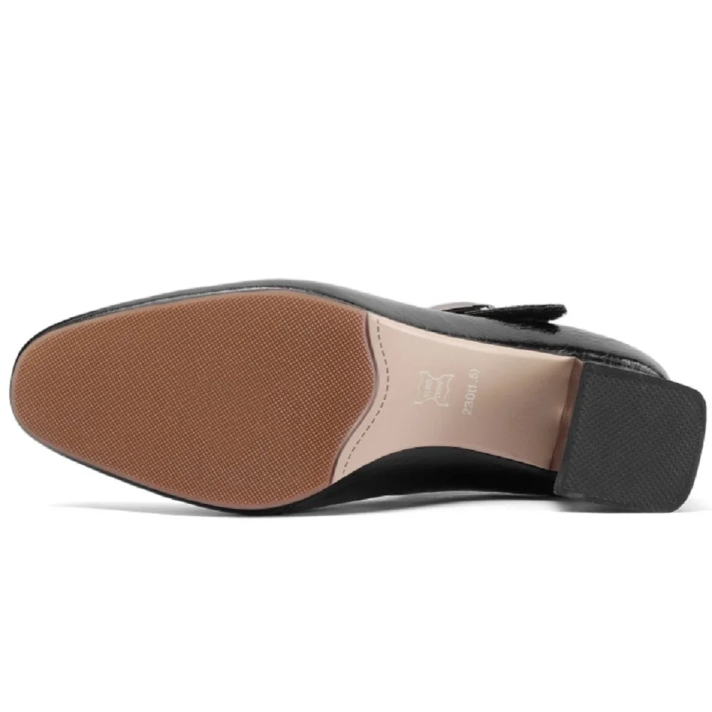 Handmade Brand Genuine Leather Women Cross Elastic Strap Square Mid Heels Formal Dress Prom 33-43