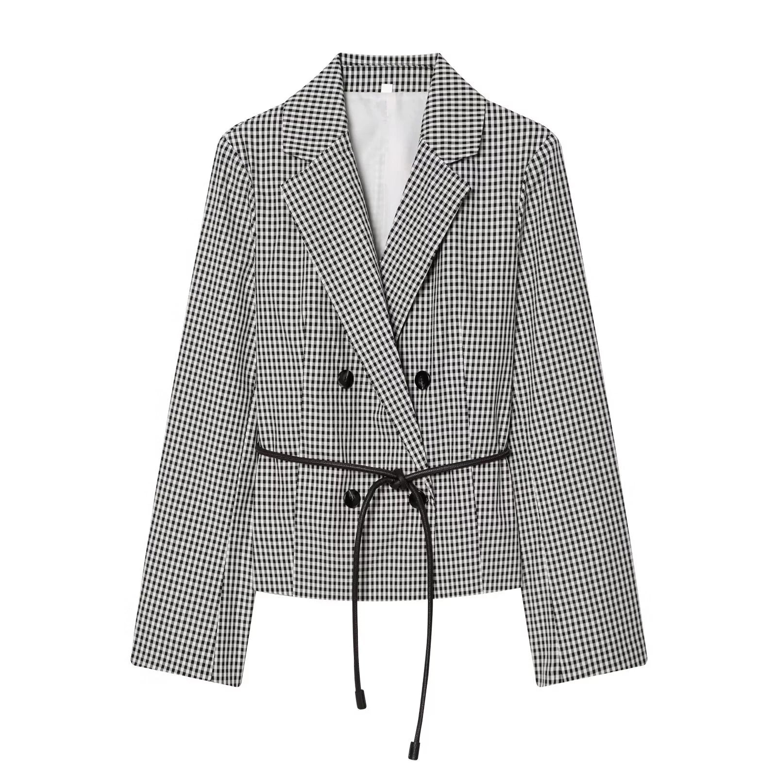 European and American style 2026 spring new women's clothing casual temperament long sleeved plaid with belt suit jacket