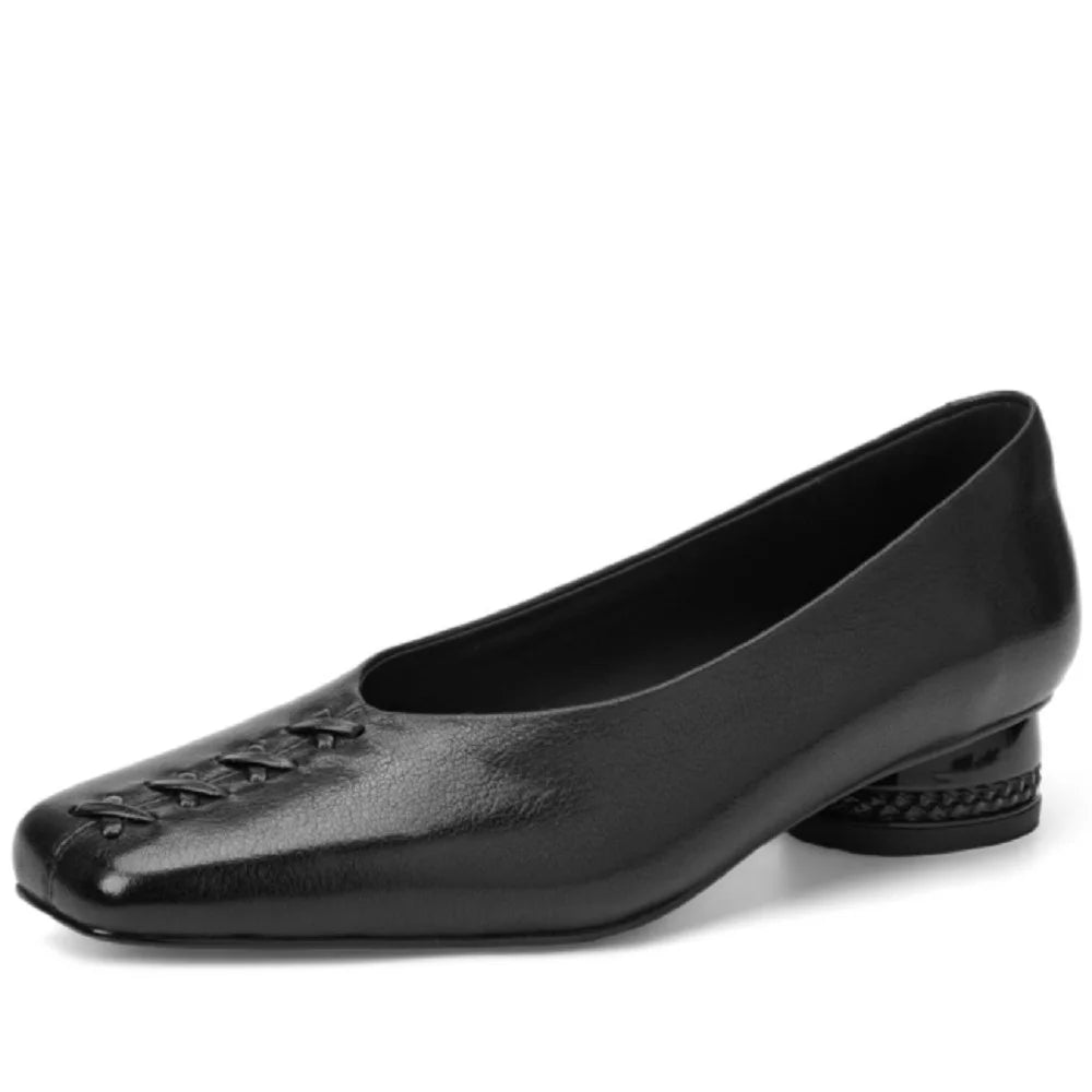 Women's Handmade Genuine Leather Soft comfortable Square toe quality elegant ladies Mid heel shoes 34-40