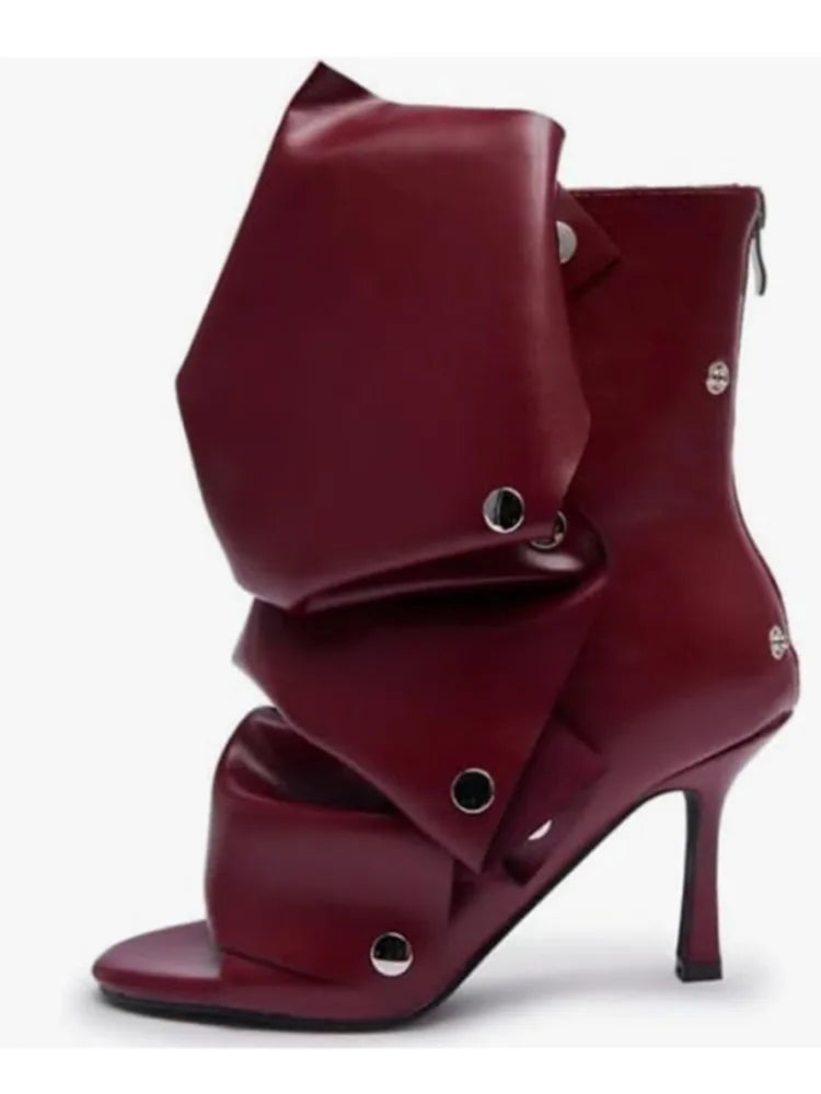 2026 Spring/Summer New Women's Stiletto High Heels Short Boots with Back Zipper Fold Middle Leg Boots Fish Mouth Cool Boots