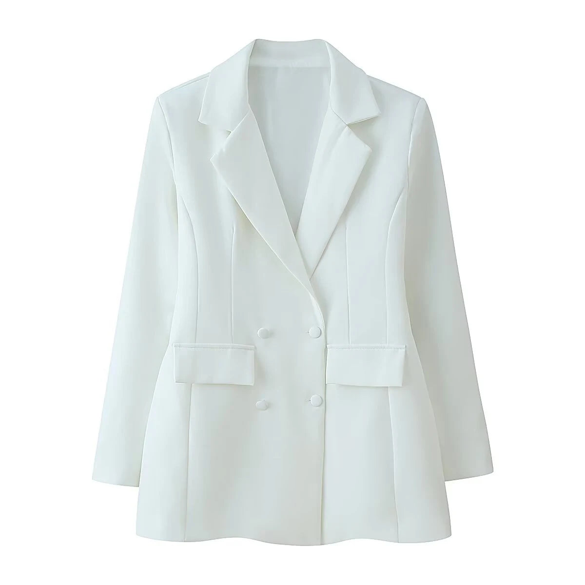 Spring new women's French collar long sleeved double breasted breasted decoration with waist cinching and slimming suit jacket