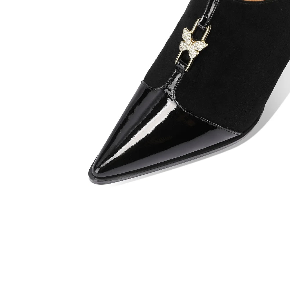 Women's New Handmade Brand Genuine Leather Retro Simple Pointed Side Zipper High Heel Large Top Work Shoes 33-43